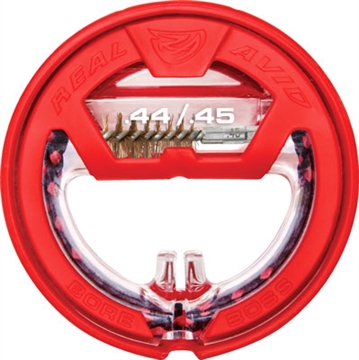 Picture of Real Avid Bore Boss, Ultra-Compact Bore Cleaning System, Fits .44 & .45 Caliber Firearms, Dual Action Cable, Integrated Phosphor Bronze Brush/Braided Mop, Flex-Case Handle, Self-Storing AVBB45