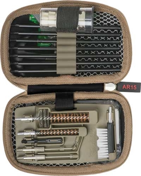 Picture of Real Avid Real Avid, Gun Boss, AR15 Cleaning Kit, Threaded Rods, T-Handle, Brushes, Cleaning Picks, 3-In-1 Bore Illuminator, Pin Punch, Safety Flag, Star Chamber Cleaning Pads, Cleaning Patches, Includes Zippered Case With Ballistic Nylon Shell AVGCKAR15