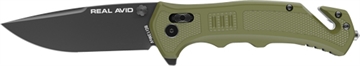 Picture of Real Avid RAV-4, Folding Knife, Plain Edge, Matte Finish, Black and Green, Glass Filled Nylon Handle, 3.25" Blade Length, 7.75" Overall Length, Axis Lock, Stainless Steel AVRAV4