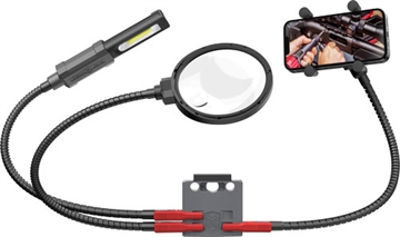 Picture of Real Avid Smart-Mount Accessory System, Articulating Arms with Light, Phone Holder, and Magnifying Glass, Black and Gray AVMVACC