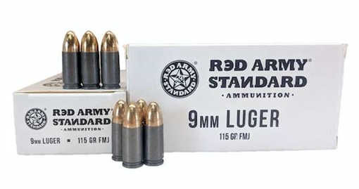 Picture of RED ARMY STANDARD AMO 9MM 115GR LEAD CORE FMJ STEEL CASE 50-RD BOX (20 BOXES PER CASE) AM3091