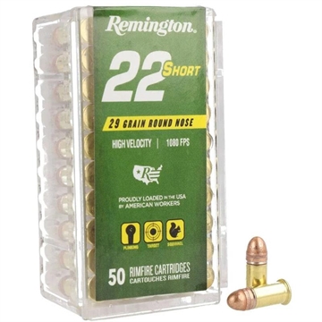 Picture of Remington 22 Short Rimfire Ammunition .22 Short 29gr CPRN 1080 fps 50/ct R21002