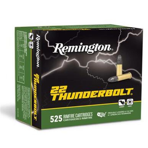 Picture of Remington 22 Thunderbolt Rimfire Ammunition .22 LR 40 gr 1255 fps 6300/ct (Case of 12-525/ct Boxes) R21271C