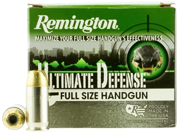 Picture of Remington Ultimate Defense Full Sized Handgun Ammunition .45 ACP (+P) 185 gr BJHP 1140 fps 20/ct 28973