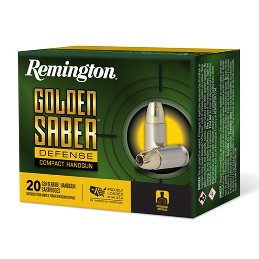 Picture of Remington Ammunition Golden Saber Defense 9mmLuger+P 124gr Brass Jacketed Hollow Point 20 Per Box/25 Case 27603