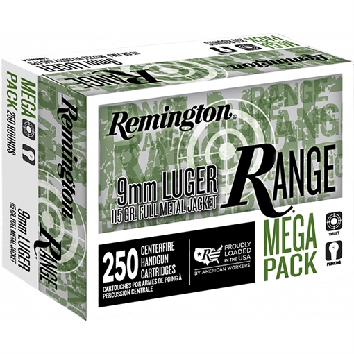 Picture of Remington Range Handgun Ammo 9mm Luger 115 gr FMJ 1145 fps 250/ct R23975
