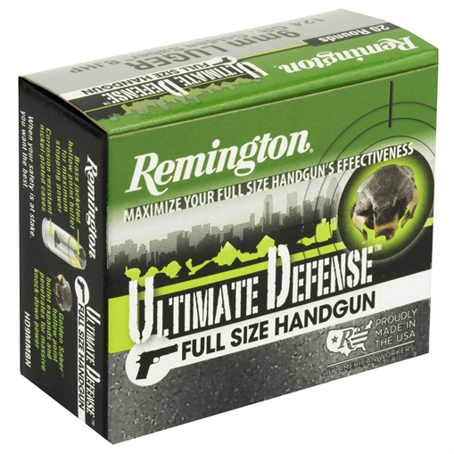 Picture of Remington Ultimate Defense Handgun Ammunition 9mm Luger 124 gr BJHP 1125 fps 20/ct 28935