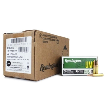 Picture of Remington UMC Rifle Ammunition .223 Rem 55 gr FMJ 3240 fps 400/ct (8-50/ct) R23966 CASE