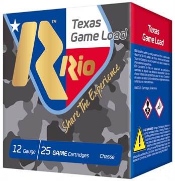 Picture of Rio Ammunition Top Game Texas Game Load 12 Gauge 2.75" 1 1/4 oz 8 Shot 25 Per Box/ 10 Case TG368TX