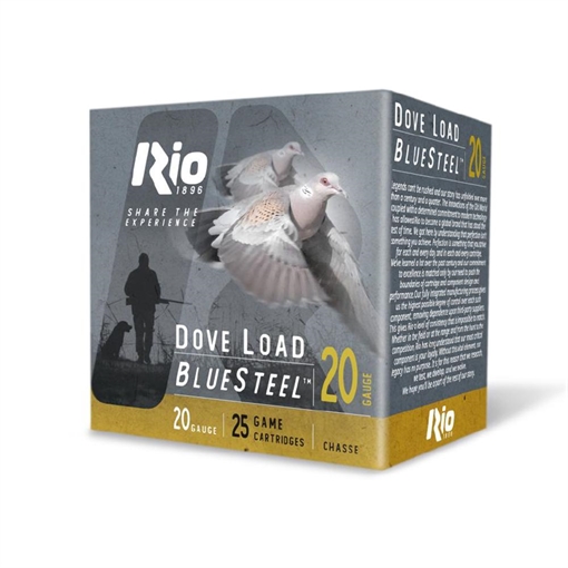 Picture of Rio Bluesteel Dove Load Shotshells 20ga 3" 1oz 1350fps #6 25/ct DLBSM206