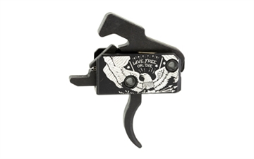 Picture of Rise Armament Super Sporting Trigger, Live Free or Die, Curved Trigger, Anodized Finish, Black and White, Includes Anti-Walk Pins RA-140-LFOD-AWP