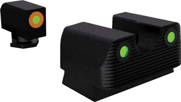 Picture of Rival Arms Tritium 3 Dot Front/Rear Green Night Sight, Fits Glock 17/19, Orange Front Sight Ring, Black Nitride Quench-Polish-Quench (QPQ) Finish RA-RA1A231G