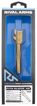 Picture of Rival Arms RA-RA20G801E Precision V1 Drop-In Barrel 9mm Luger 4.17" Gold PVD Finish 416R Stainless Steel Material for Glock 48 RARA20G801E