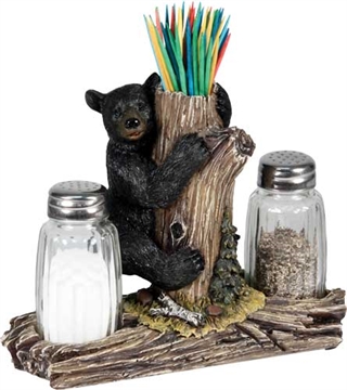 Picture of RIVERS EDGE BEAR HOLDING GLASS SALT & PEPPER SHAKERS W/THTPCK 534