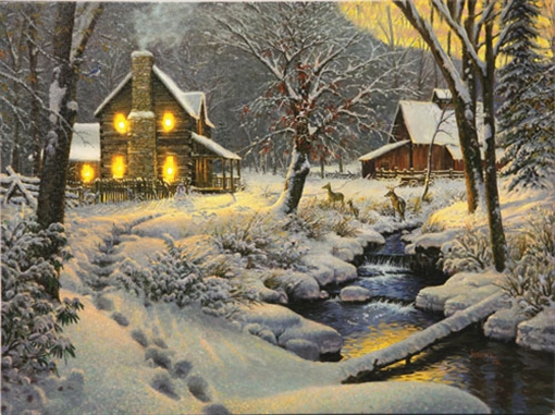 Picture of RIVERS EDGE LED WRAPPED CANVAS ART 16"X12" WARM & COZY W/DEER 1768