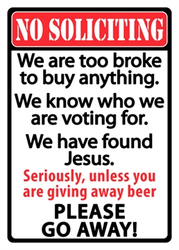 Picture of RIVER'S EDGE GIFTS EDGE SIGN 12"x17" "NO SOLICITING" 1494