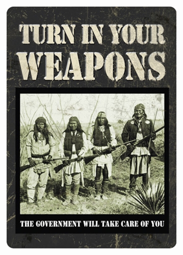 Picture of RIVER'S EDGE GIFTS EDGE TIN SIGN 12"X17" "TURN IN YOUR WEAPONS" 1589