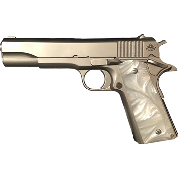 Picture of Rock Island GI Standard FS *CA Compliant 45 ACP Caliber with 5" Barrel, 8+1 Capacity, Overall Matte Nickel Finish Steel, Beavertail Frame, Serrated Slide & Mother of Pearl Grip 56418