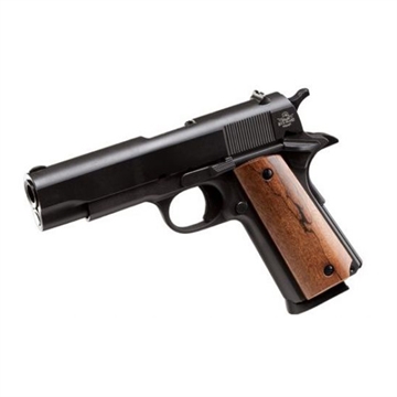 Picture of Rock Island GI Standard MS *MA Compliant 45 ACP Caliber with 4.20" Barrel, 8+1 Capacity, Overall Black Parkerized Finish Steel, Beavertail Frame, Serrated Slide & Wood Grip 51417MA