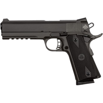 Picture of Rock Island Tac Standard FS 45 ACP Caliber with 5" Barrel, 8+1 Capacity, Overall Black Parkerized Finish Steel, Picatinny Rail/Beavertail Frame, Serrated Slide & Black Rubber Grip 51484