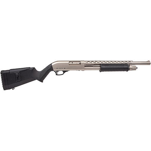 Picture of Rock Island All Generations 12 Gauge Pump 3" 5+1 18.50" with Heat Shield, Nickel Barrel/Rec, Black Synthetic Furniture, Adj. Comb Stock AGM5