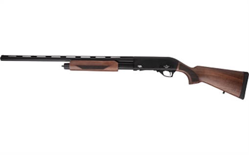 Picture of Armscor AG26 Pump Shotgun, 12 Gauge, 3" Chamber, 26" Barrel, Walnut Stock, Matte Finish, Black, Fiber Optic Front Sight, Push Button Safety, 5 Rounds, Includes 3 Chokes- IC, M, F PA12H26-WD