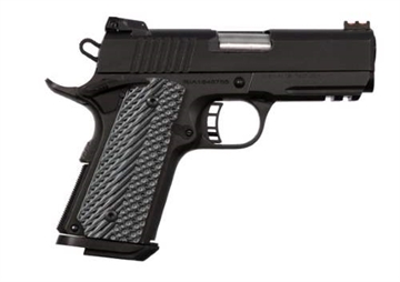 Picture of Rock Island Tac Ultra CS 9mm Luger Caliber with 3.62" Barrel, 8+1 Capacity, Overall Black Parkerized Finish Steel, Picatinny Rail/Beavertail Frame, Serrated Slide & Black/Gray G10 Grip 51700