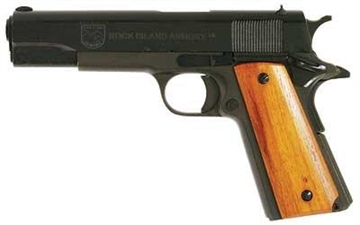 Picture of Rock Island GI Standard FS *CA Compliant 38 Super Caliber with 5" Barrel, 10+1 Capacity, Overall Black Parkerized Finish Steel Beavertail Frame, Serrated Slide & Wood Grip 51815