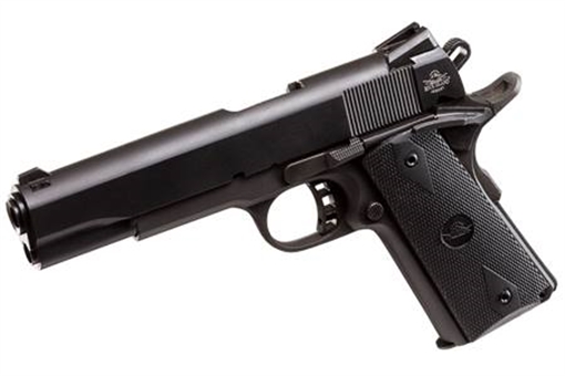 Picture of Rock Island Rock Standard FS 9mm Luger 10+1 5" Barrel, Overall Black Parkerized Finish Steel, Beavertail Frame, Serrated Slide & Black Rubber Grip 51632