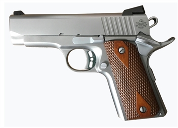 Picture of Armscor ECS, 1911, Semi-automatic, Metal Frame Pistol, Compact, 45ACP, 3.63" Barrel, Steel, Matte Stainless Finish, Wood Grips, Fixed Sights, 7 Rounds, 1 Magazine 51868