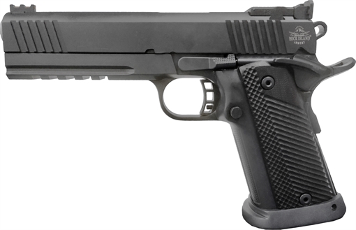 Picture of Rock Island Pro Ultra Match 9mm Luger Caliber with 5" Barrel, 17+1 Capacity, Overall Black Parkerized Finish Steel, Picatinny Rail/Beavertail Frame, Serrated Slide & Black G10 Grip 56645
