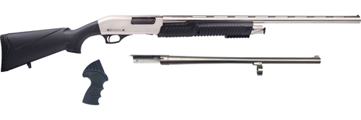 Picture of Rock Island Meriva 3-in-1 Combo 12 Gauge 5+1 3" 18.50" Cylinder Bore, 28" Vent Rib Barrels Chrome Rec Black Synthetic Stock Right Hand (Full Size) MR25P101MC