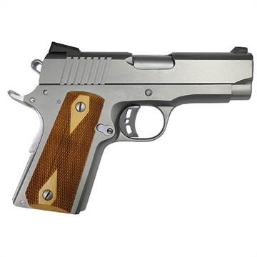Picture of Armscor Rock Series, 1911, Semi-automatic, Metal Frame Pistol, Officer Size, 9MM, 3.63" Button Rifled Barrel, Stainless Steel Finish, Silver, Wood Grips, Fixed Sights, Manual Thumb Safety, 8 Rounds, 1 Magazine 56829