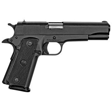 Picture of Rock Island GI Standard FSHC *CA Compliant 45 ACP Caliber with 5" Barrel, 10+1 Capacity, Overall Black Parkerized Finish Steel, Beavertail Frame, Serrated Slide & Black Rubber Grip 51453