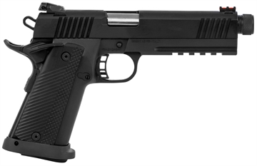 Picture of Armscor Tac Ultra Threaded, 1911, Semi-automatic, Metal Frame Pistol, Full Size, 10MM, 5.5" Threaded Barrel, Steel, Parkerized Finish, Black, G10 Grips, Adjustable Sights, 16 Rounds, 1 Magazine, Picatinny Rail, Full Length Guide Rod 56862