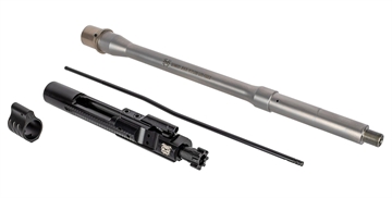 Picture of Rosco Manufacturing Purebred, Saucepack, Barrel, 223 Wylde, 14.5", Mid Length Gas Length, Fits AR-15, Sandblasted Finish, Silver, Includes Bolt Carrier Group, Gas Tube, Non Adjustable Gas Block NGB-001 SP-PB-145-223-BCG-GTM-