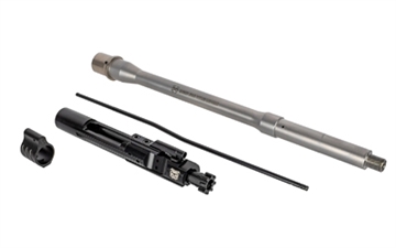 Picture of Rosco Manufacturing Purebred, Saucepack, Barrel, 223 Wylde, 16", Mid Length Gas System, Fits AR-15, Bead Blasted Finish, Silver, Includes Bolt Carrier Group, Gas Tube and Non Adjustable Gas Block GB-001 SP-PB-16-223-BCG-GTM-N