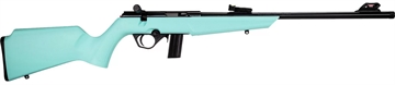 Picture of Rossi RB22, Bolt Action Rifle, 22LR, 16" Threaded Barrel, 1/2x28, Matte Finish, Black, Cyan Synthetic Stock, Compact, Adjustable Fiber Optic Sights, 10 Rounds, 1 Magazine RB22L1611C