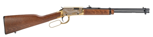 Picture of Rossi Rio Bravo Doc Holiday 22 LR 15+1 18" Polished Black Oxide Alloy Steel Barrel, Gold Engraved Aluminum Receiver, Fixed Hardwood Stock RL22181WDGDH