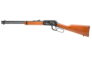 Picture of Rossi Rossi Rio Bravo, Lever Action, 22LR, 18" Barrel, Matte Finish, Black, Wood Stock, Adjustable Sights, Armadillo Engraving, 15 Rounds RL22181WD-EN14