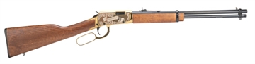 Picture of Rossi Rio Bravo Wyatt Earp Engraved PVD Gold Rifle .22 LR 15rd Capacity 18' Barrel Wood Stock RL22181WD-GWE