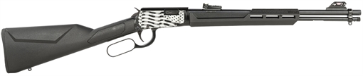 Picture of Rossi Rio Bravo Lever Action 22 LR 15+1 18" Round Barrel, Black, Polished US Flag Engraved Rec, Synthetic Stock, Fiber Optic Sights RL22181SYEN11