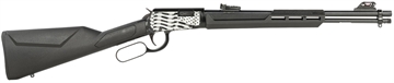Picture of Rossi Rio Bravo Lever Action 22 LR 15+1 18" Round Barrel, Black, Polished US Flag Engraved Rec, Synthetic Stock, Fiber Optic Sights RL22181SYEN11