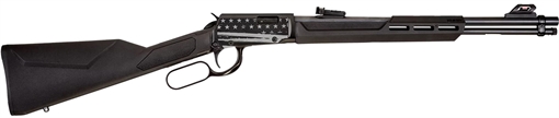 Picture of Rossi Rio Bravo 22 LR 15+1 18" Black Polished Alloy Steel Barrel, Black w/Engraved US Flag Aluminum Receiver, Black Synthetic Fixed Stock RL22181SYEN21