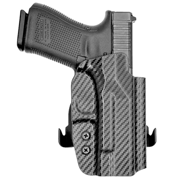 Picture of Rounded Gear Paddle Holster OWB Black Carbon Fiber Kydex Fits Glock 19 Right Hand GLK192332CFRHOWBPDL