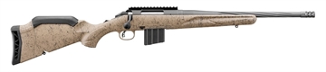 Picture of Ruger American Rifle Ranch, Generation II, Bolt Action Rifle, 6.5 Grendel, 16.1" Spiral Fluted Barrel, 1:8 Twist, Threaded 5/8"-24, Muzzle Brake, Cerakote Finish, Cobalt, Flat Dark Earth Splatter Synthetic Stock, Manual Safety, Picatinny Rail, 10 Rounds, 1 Magazine 46927
