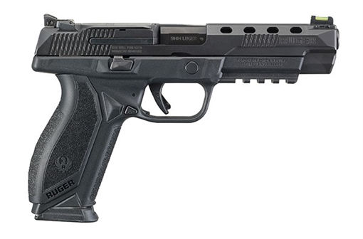 Picture of Ruger American, Striker Fired, Semi-automatic, Polymer Frame Pistol, Competition, 9MM, 5" Barrel, Black Nitride Finish, Fiber Optic Front and Adjustable Rear Sights, Integrated Trigger Safety, 17 Rounds, 2 Magazines, Ported Slide 08672