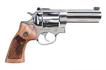 Picture of Ruger GP100, TALO Edition, Double/Single Action, Revolver, 357 Magnum, 4.2" Barrel, Steel, High Polish Finish, Silver, Hardwood Grips, Gold Bead Front and Adjustable Rear Sights, 6 Rounds 01777