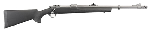 Picture of Ruger Hawkeye Alaskan, Bolt-Action Rifle, 300 Winchester Magnum, 20" Cold Hammer Forged Barrel, Hawkeye Matte Black Finish, Stainless Steel, Hogue OverMolded Stock, Adjustable Rear & Bead Front Sight, 3Rd, Includes Scope Rings, Muzzle Brake 57102