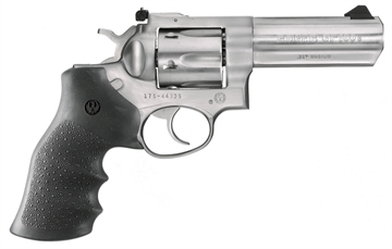 Picture of Ruger GP100 Standard, Double/Single Action, Revolver, 357 Magnum, 4.2" Barrel, Stainless Steel, Satin Finish, Silver, Hogue Monogrip, Ramp Front and Adjustable Rear Sights, 6 Rounds 01705